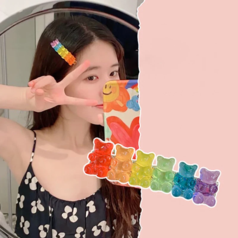 ปิ่นปักผมรูปหมี1ชิ้นกิ๊บด้านข้างสีลูกกวาดกิ๊ฟหนีบผมสัตว์สำหรับผู้หญิงหญิงสาวกิ๊บติดผมน่ารักสำหรับเครื่องมือจัดแต่งทรงผม