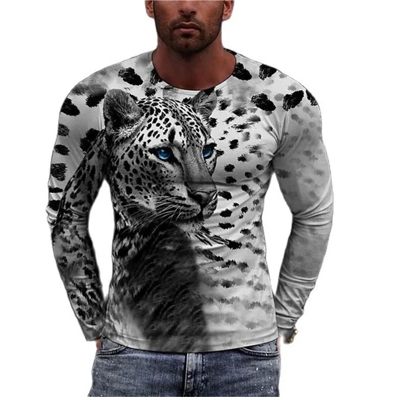 3D Printed Tiger Pattern T Shirts Men O Neck Long Sleeve Casual Fashion T-shirt Top Sweatshirt Breathable Streetwear Loose Tees