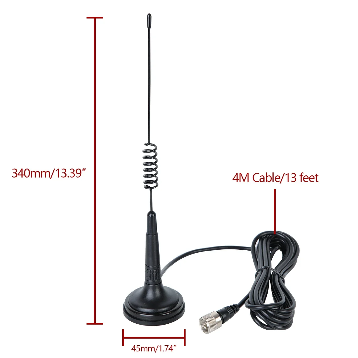 CB Radio Whip Antenna 27MHz CB Magnetic Antenna 26-28MHz Mobile Shortwave Radio AM/FM Car Radio MAG-1345