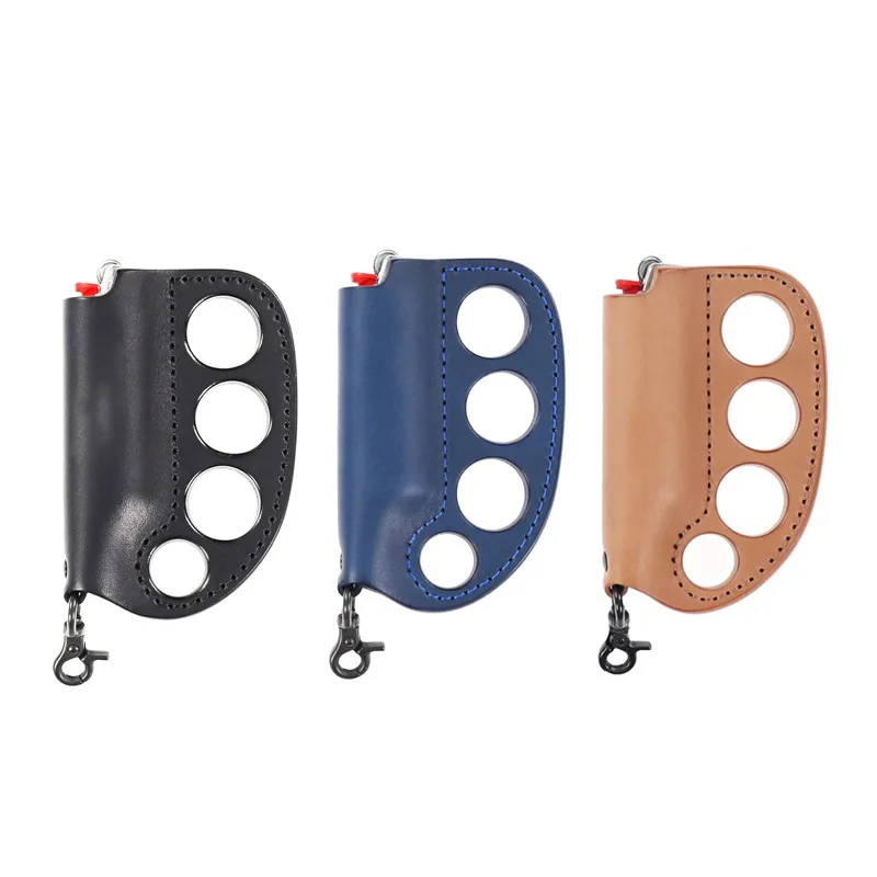 Outdoor Camping Self-defense Lighter Storage PU  Leather Case, Portable Multi-purpose Fighting Keychain gifts