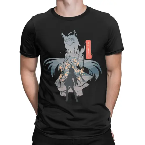 Imagen 2 del producto Camiseta Oguri Cap Uma Musume de Anime para hombre, camisetas de algodón puro con cuello redondo, camiseta de manga corta, ropa con estampado con dibujo