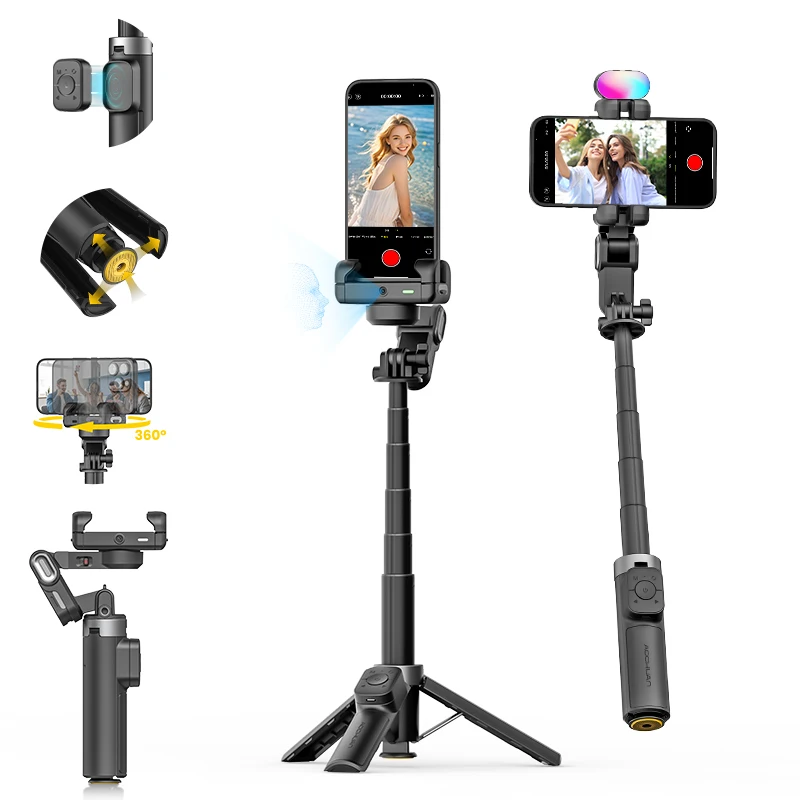 Stabilisateur de smartphone pliable 3 axes AOCHUAN M3 PRO MINI, stabilisateur portable de poche anti-tremblement avec lumière d'appoint, contrôle gestuel, prise de vue panoramique en time-lapse pour vlog, diffusion en direct, vidéo de voyage