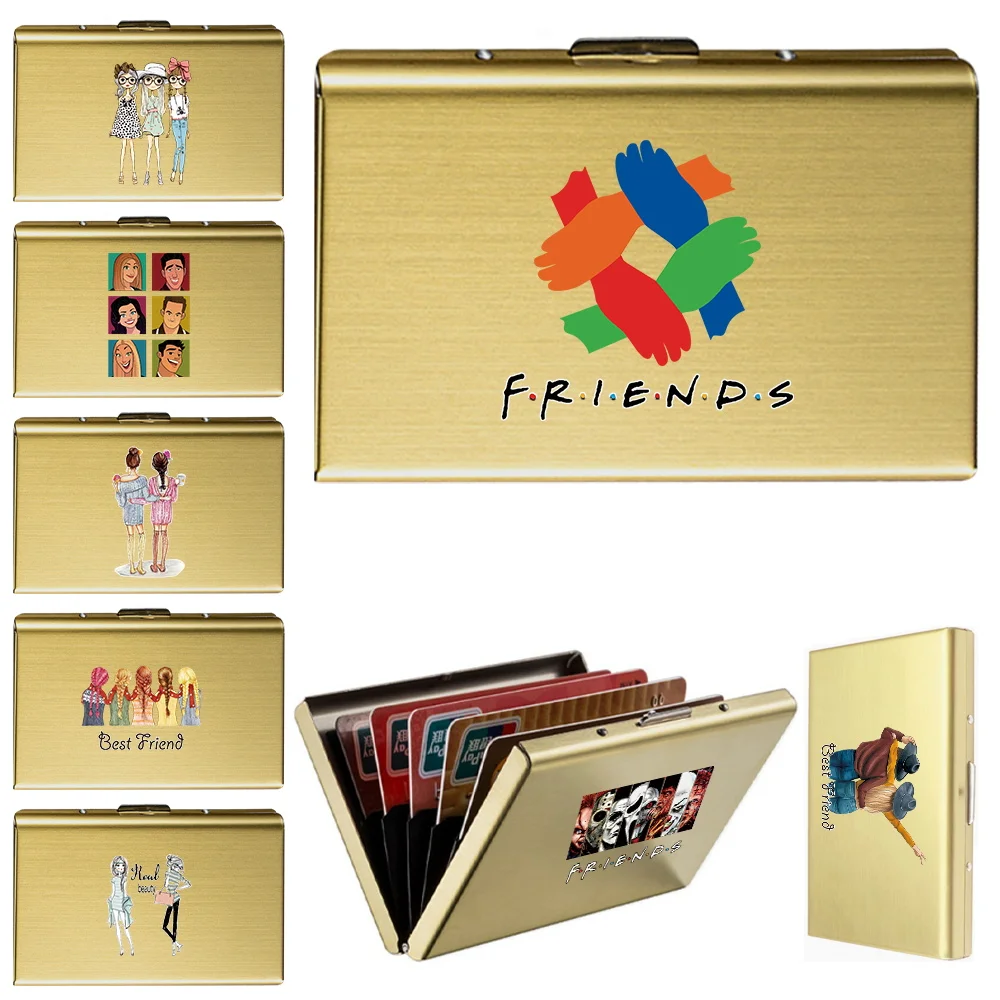 Bank Card Credit Card Storage Metal Card Boxs New Men's Anti-theft Swipe Cards Slot Metal Friends Pattern Series Storage Box