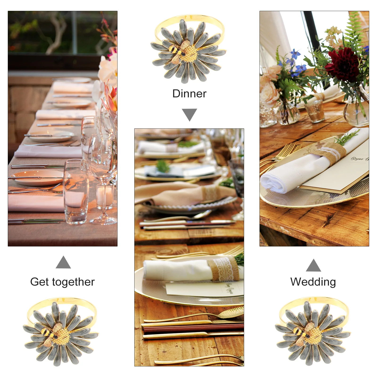 

4pcs Napkin Rings Zinc Alloy Flower Bee Shape Design For Wedding Party Dinner Decorative Napkin Holders Tableware Gift Mixed