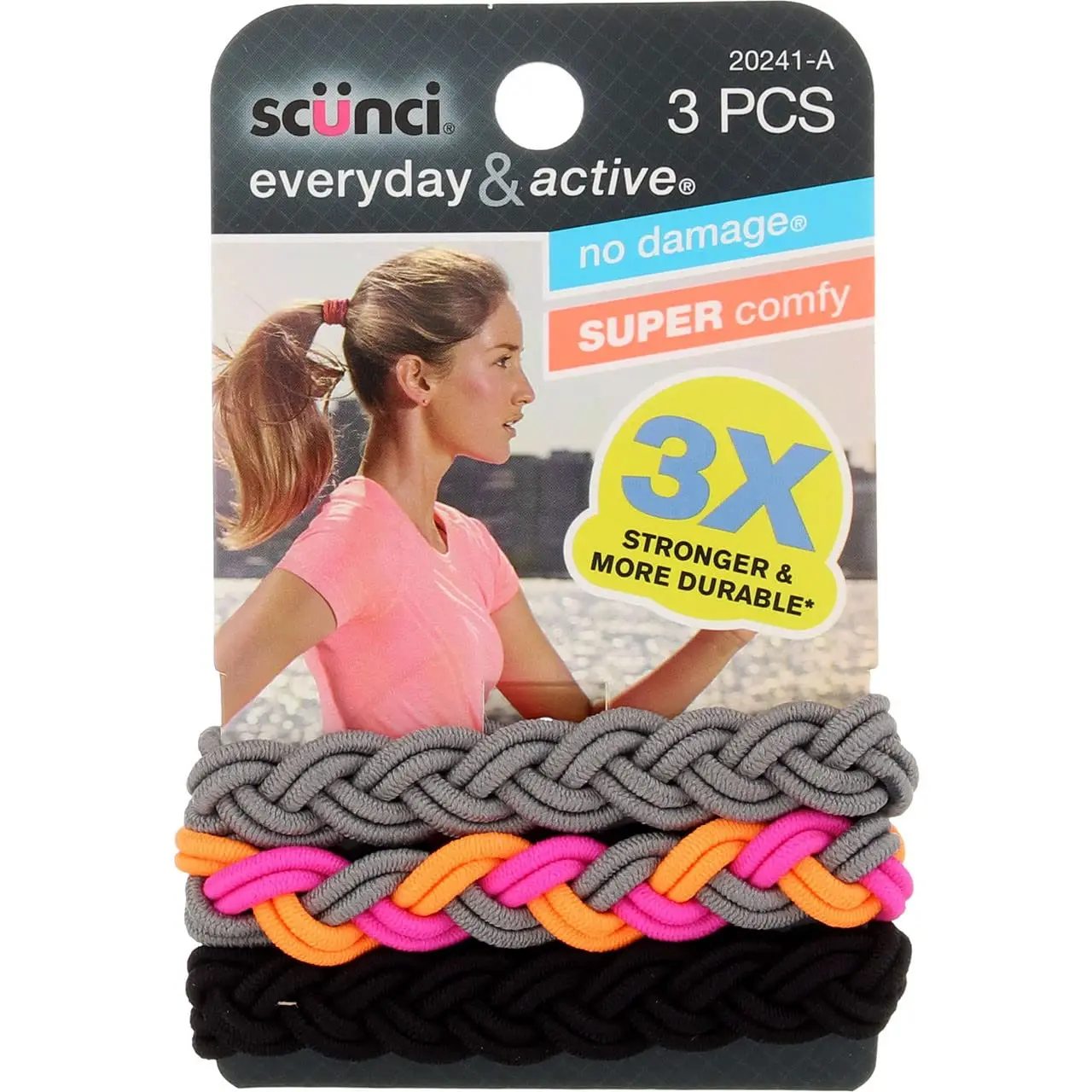 

3-Strand Braided Elastics, No Damage, Super Comfy, 3X Stronger, Assorted Colors 3-Pack