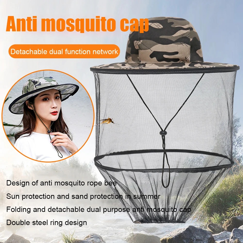 Outdoor Fishing Sun Cap Mosquito Bee Insect Mesh Hat Head Face Protector Net Cover Face Protector Travel Camping Equipment