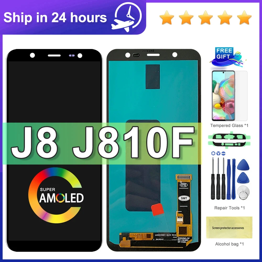 For AMOLED J8 LCD For Samsung J8 2018 J810 J810FN SM-J810 LCD Display Touch Screen Digitizer Assembly Replacement