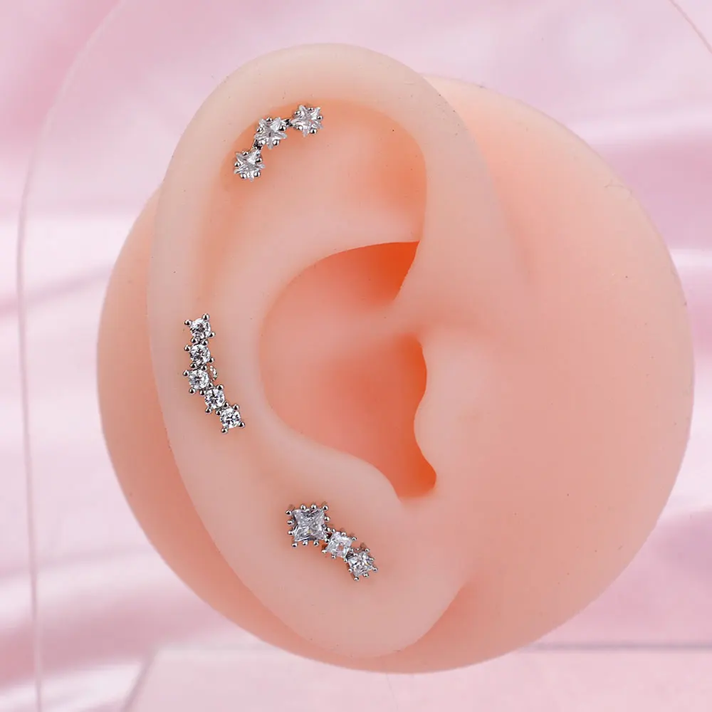 1Pc 20G Stainless Steel Star leaf Stud Earrings for Women Zircon Helix Cartilage Tragus Lobe Ear Piercing