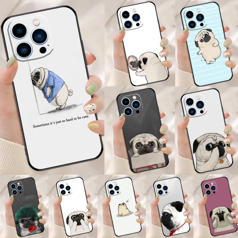 Pug Dog Funny Cartoon Case For iPhone 15 14 XR X XS Max Plus SE2 11 12 13 16 Pro Max Cell Phone Cover Casing Coque