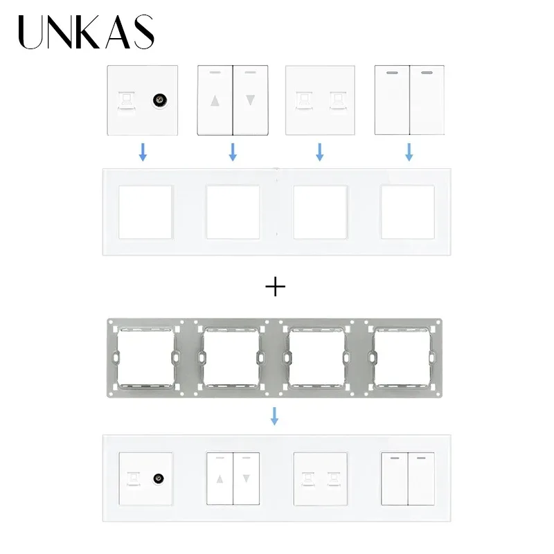 UNKAS وحدات لوحة زجاجية بيضاء مزيج مجاني مقبس الاتحاد الأوروبي الفرنسي TypeC USB باهتة جرس الباب تلفزيون ستارة المخرج لتقوم بها بنفسك مطابقة #3