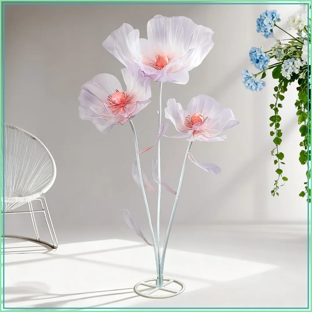 

67-Inch Tall Tulle Poppy Decorations 3-Piece Set for Wedding Backdrops, Party Arrangements, Mall Displays