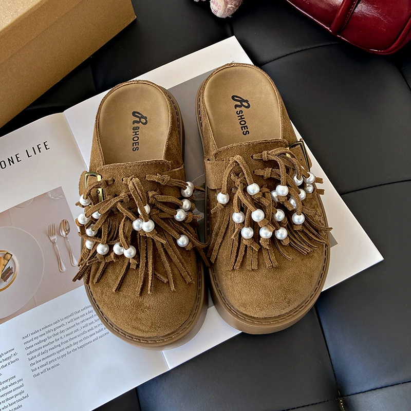 

Women's Baotou Slippers Spring Festival New Round Head Deep Mouth Thick Anti-slip Wear-resistant Flat Shoes