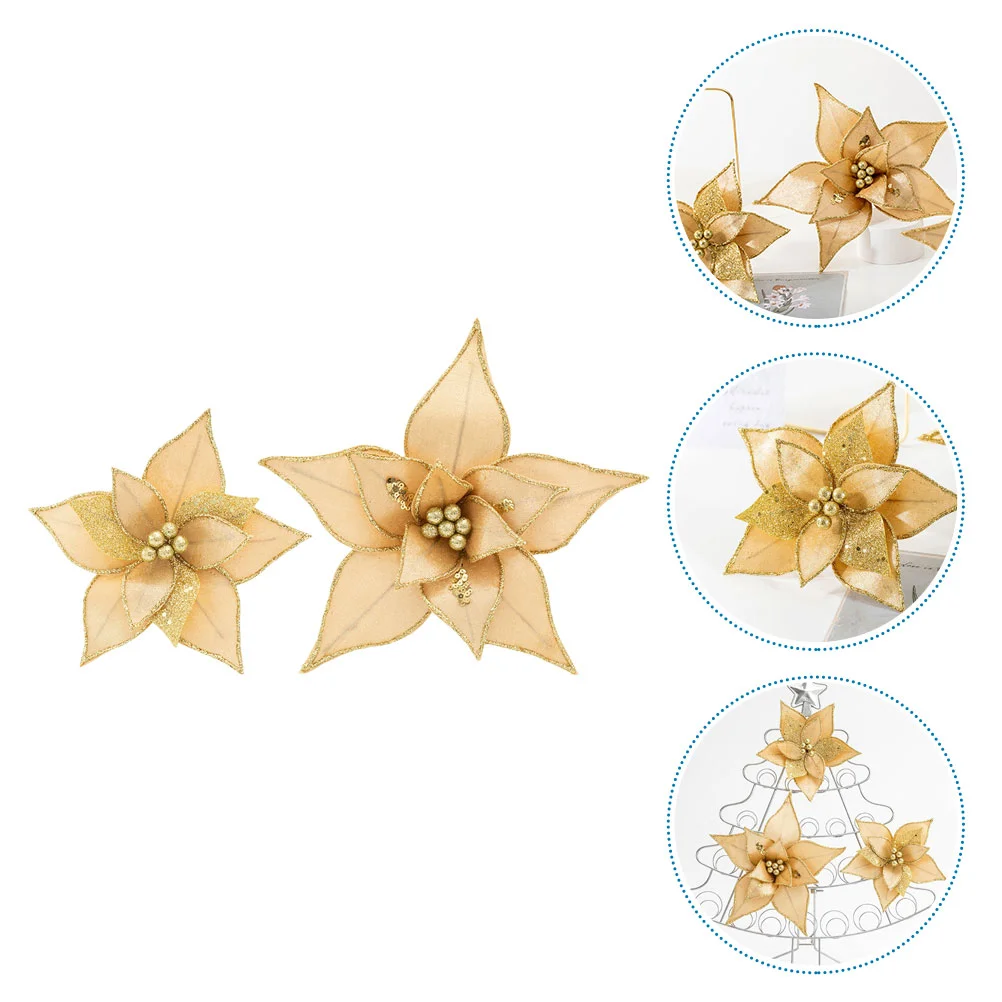 

2 Pcs Christmas Flower Wreaths Simulated Xmas Decoration Flash Cloth Flowers Fake