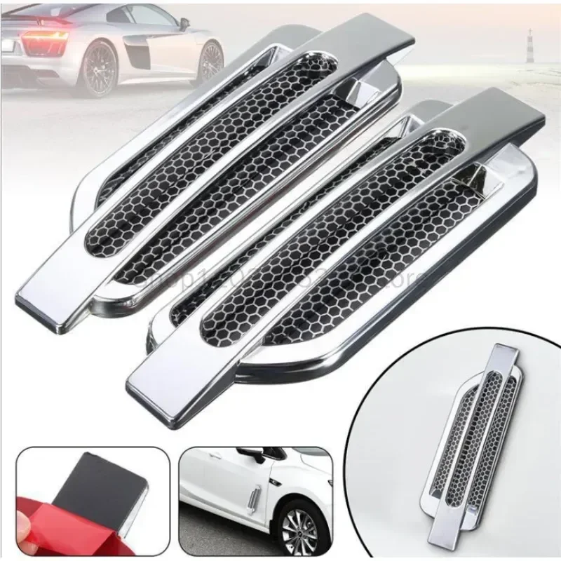 Universal Car Side Fender False Vent Sticker Racing Intake Grille Trim Chrome Decorative Car Side Air Flow Vent car Accessories