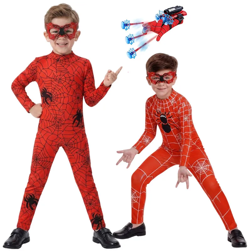 

Kids' Spider Costume Movie Superhero Cosplay Set Boy School Party Performance Outfit Mesh Costume with Launcher Toy