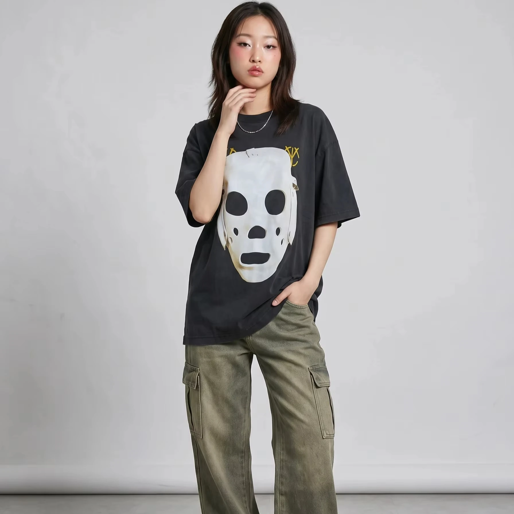 2026 JJK Golden Maknae same style Mask graphic New 100%Cotton unisex shirt Summer Men's Y2k women's oversize fashion T-shirt view 3