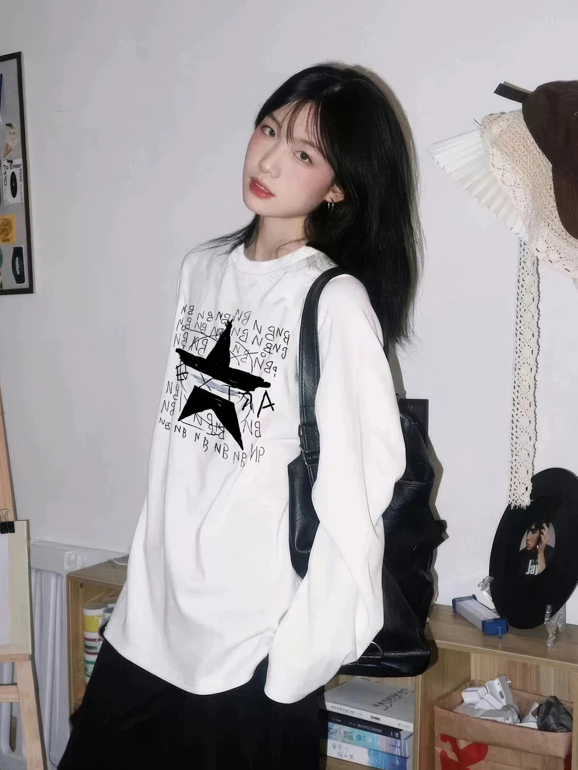 100% Cotton Long sleeved T-shirt Women Autumn 2025 New American style Letter Print T-shirt Loose Casual Y2k Top Female clothing - Image 4
