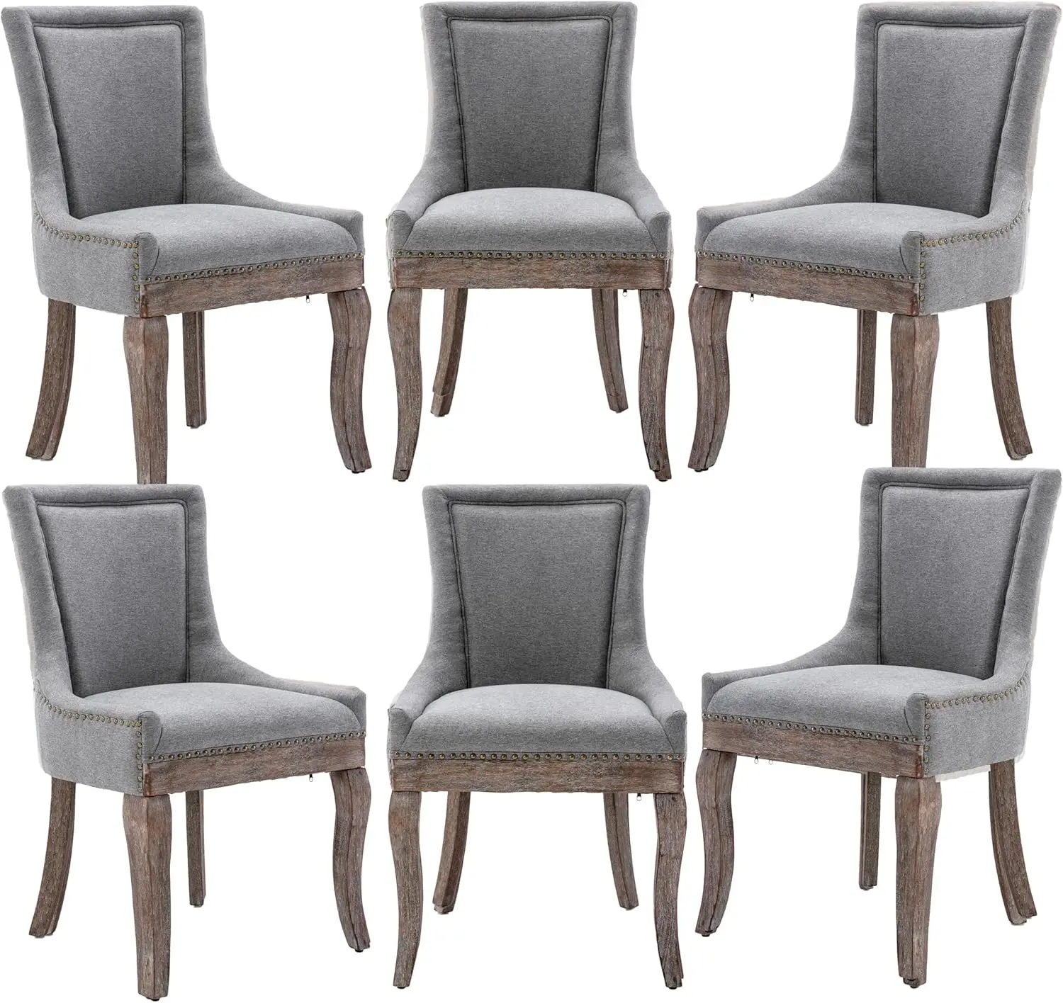 Upholstered Dining Chairs Set Of 6 Soft Thicken Padded Kitchen Room Chairs Sturdy Solid Wood Restaurant Chairs With Nailhead