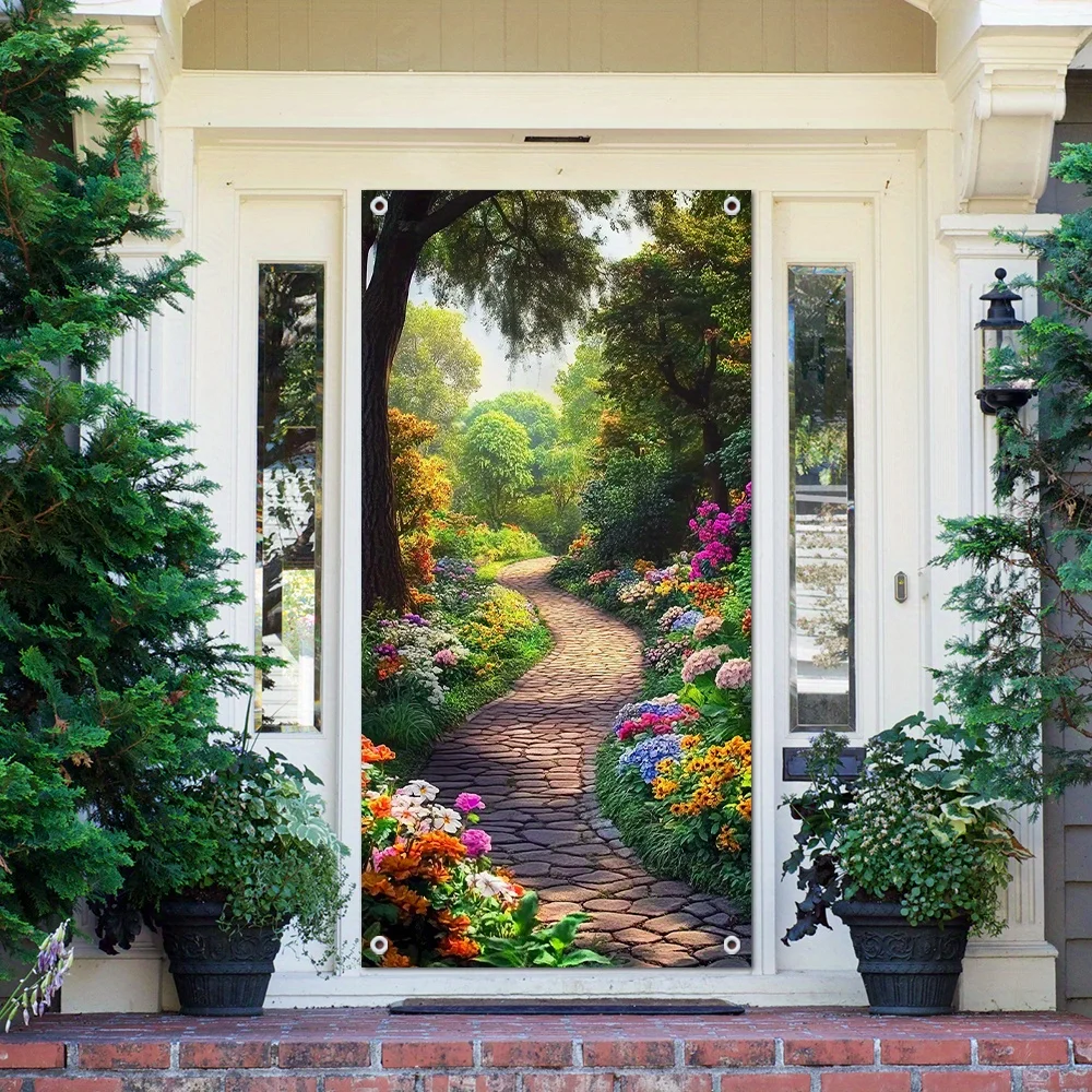 Vintage spring garden view door covers, perfect for indoor and outdoor decor, are ideal for bedrooms and parties