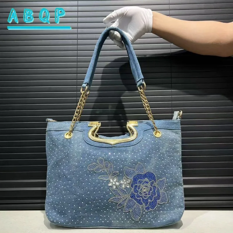

Women's Handbag Diamond Studded Fashion Women's Shoulder Bag Denim Large Capacity Diamond Studded Shiny Casual Women's Bag