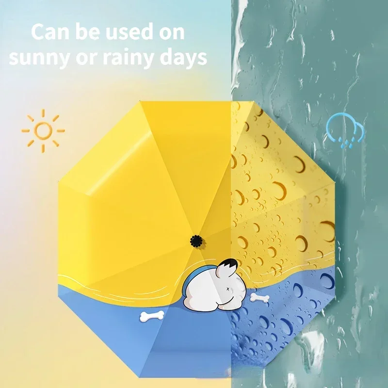 Niedlicher und leichter, zusammenklappbarer Automatikschirm aus schwarzem Gummi im College-Stil, geeignet für Regen und Sonnenschein