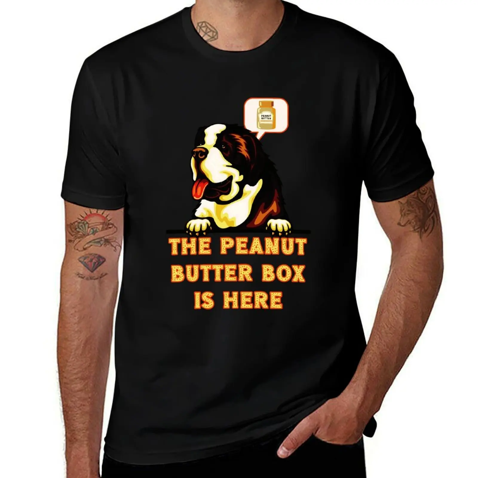 The Peanut Butter Box Is Here: Warm version Funny St. Bernard Dog Commercial Humor T-Shirt Plus Size All Match Tee Shirt