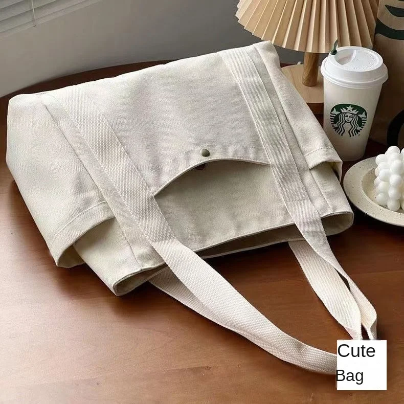 Geräumige Canvas-Tragetasche mit Schriftzug, Vielseitige Handtasche für Pendler, Arbeit, Studenten, Untertagetasche für Damen, Einkaufstasche – Detail 12