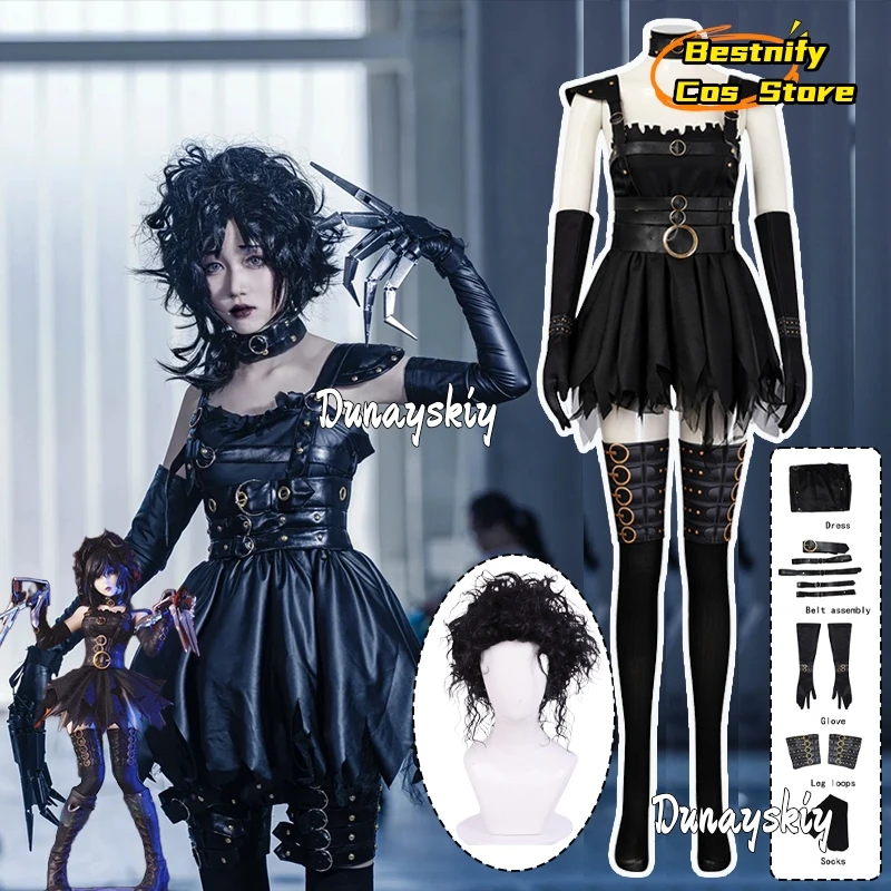 

Женский костюм для косплея из фильма Эдварда, платье Лолиты, черный женский костюм, комплект парика, аниме, костюм для вечеринки на Хэллоуин, ролевая игра, XS-3XL