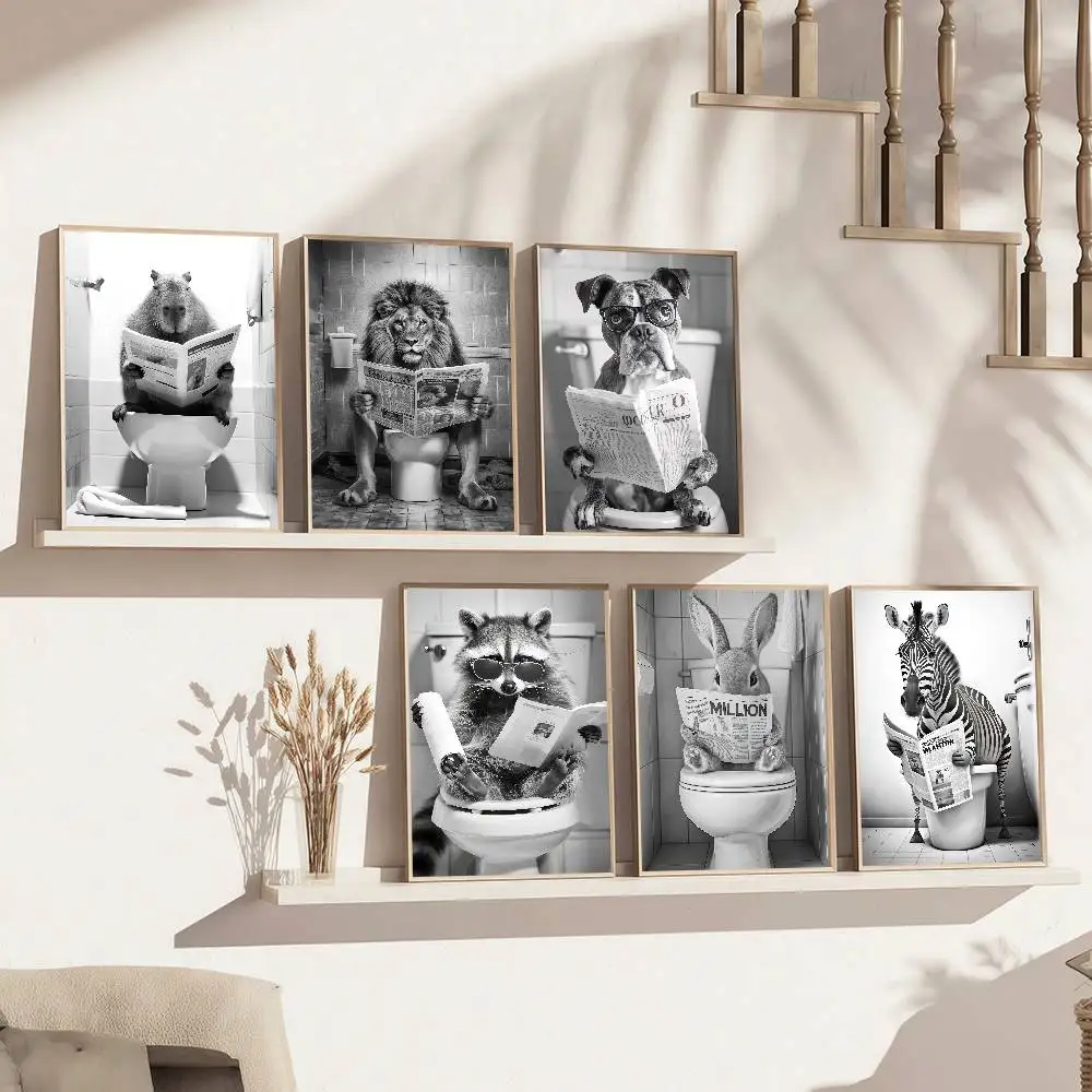 Moderner Stil, lustiges Badezimmer-Tier-Poster, selbstklebende Dekoration, Schlafzimmer, Zuhause, Wandaufkleber, Drucke, Malerei, Wohnzimmer, Büro