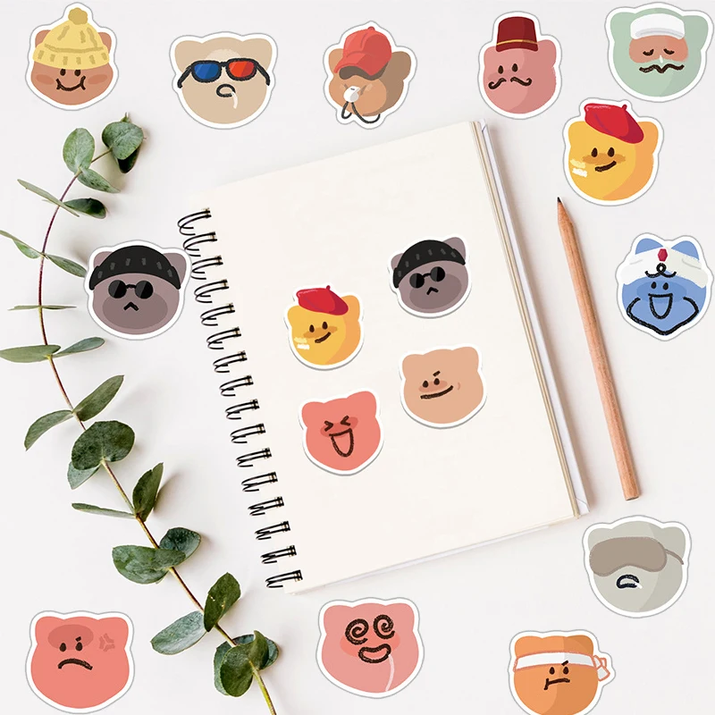 50Pcs Colorful Bear Mood Stickers Cartoon Animal Graffiti Decals Waterproof DIY Decor For Water Bottle Bicycle Motorcycle Helmet