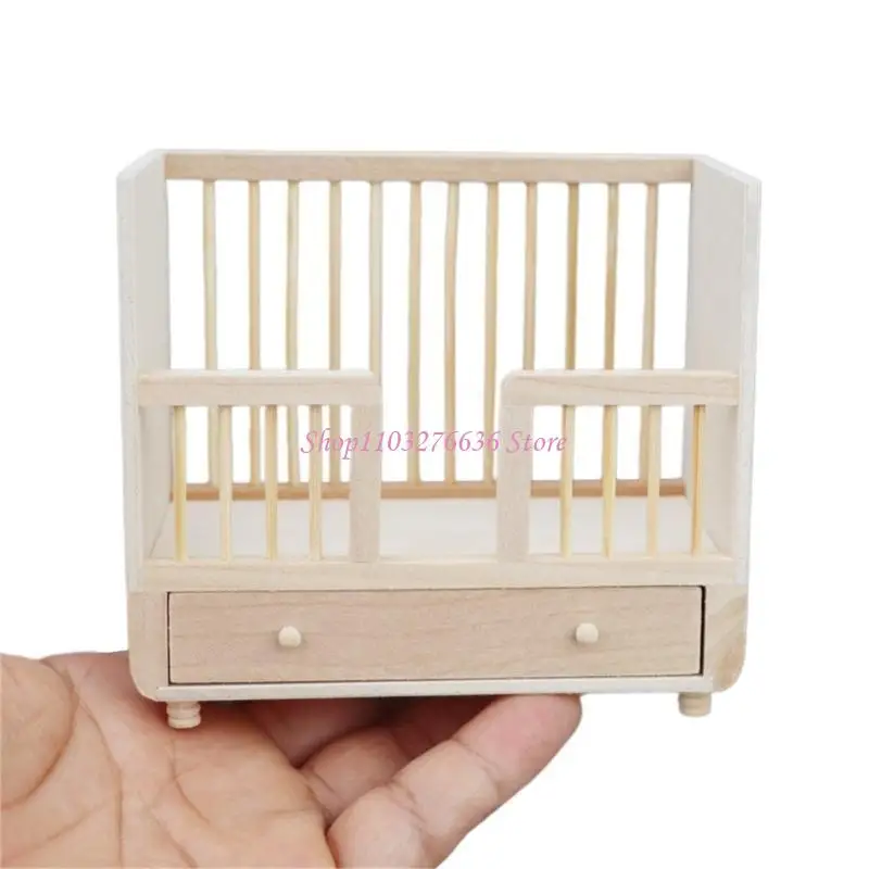 

R6FD DollHouse Baby Crib 1:12 Model Toddlers Bed Model Toy 1:12 Scale Furniture