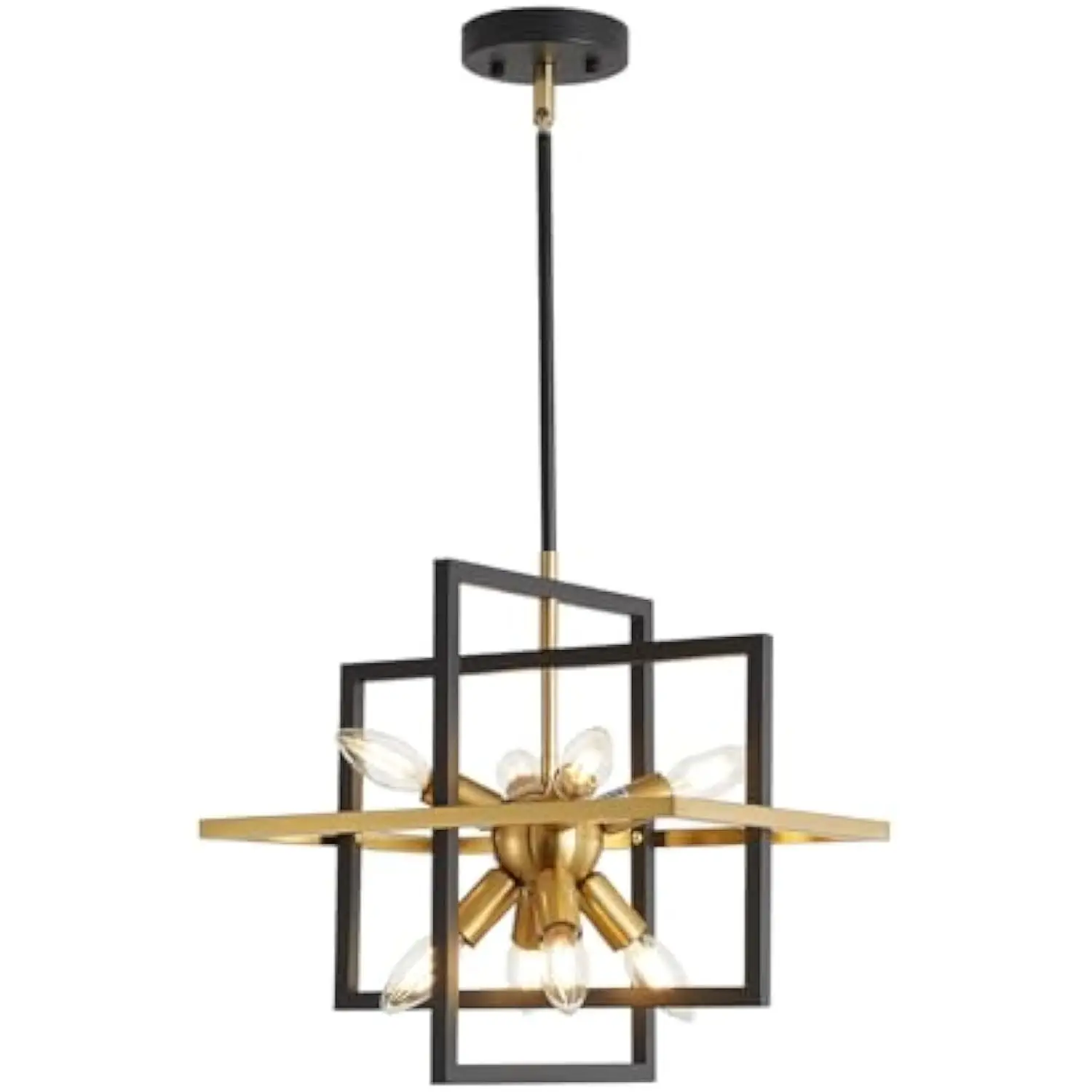 

Modern Black and Gold Chandelier, 8 Light Lantern Geometric Pendant Light Sputnik Square Kitchen Islands Lighting Fixtures for D