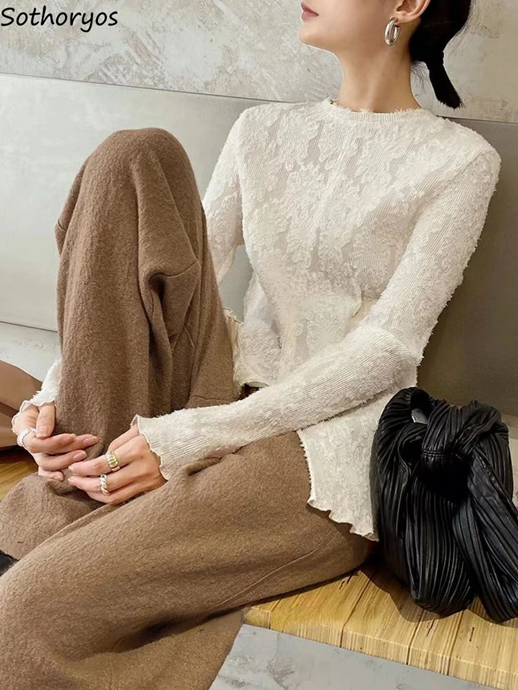 

Blouses Women Lace Daily Ladies Trendy Solid Comfortable All-match Elegant Casual Korean Style Autumn Winter Slim Retro Simple