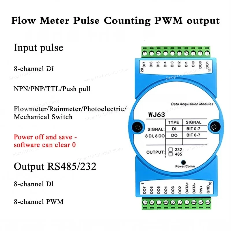 8-Channel High-Speed Counter Module with DI/DO & PWM Output, Modbus RTU for Flow Meter Control