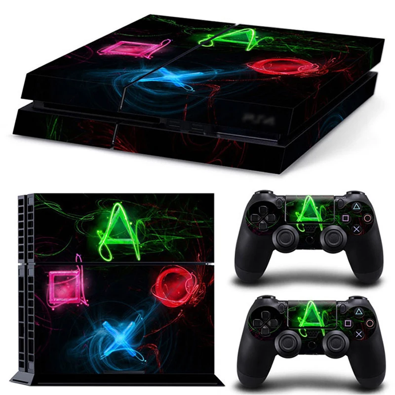 ل PS4 وحدة التحكم و 2 تحكم الجلد ملصقا PS4 الهندسة تصميم واقية غطاء لصائق مجموعة كاملة