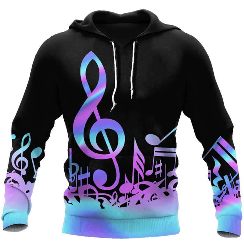 3D-gedruckte Kapuzenpullover mit Musiknoten-Motiv, Musikinstrumenten-Grafik, für Damen und Herren, lustig, neu, für Herbst und Winter, Sport- und Streetwear, Unisex-Sweatshirt. – Detail 4