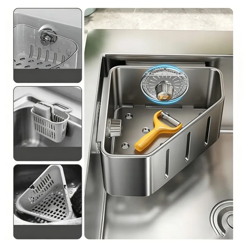 【THANKSGIVING DAY】For Kitchen Sink Sponge Holder, Sink Caddy Organizer With Suction Cups, Rustproof For Kitchen Storage Rack