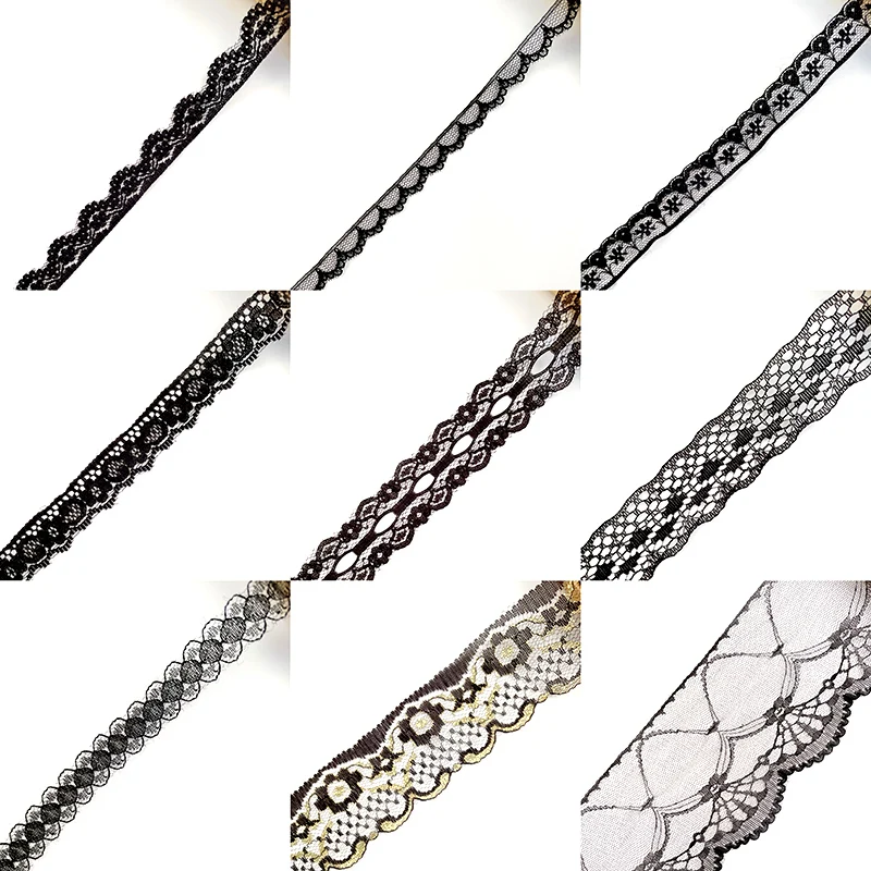 10Yards/lot Polyester Black Lace Trims DIY Wedding Party Crafts Garment Embellishment Flower Wrapping Ribbon Sewing Fabric Tape