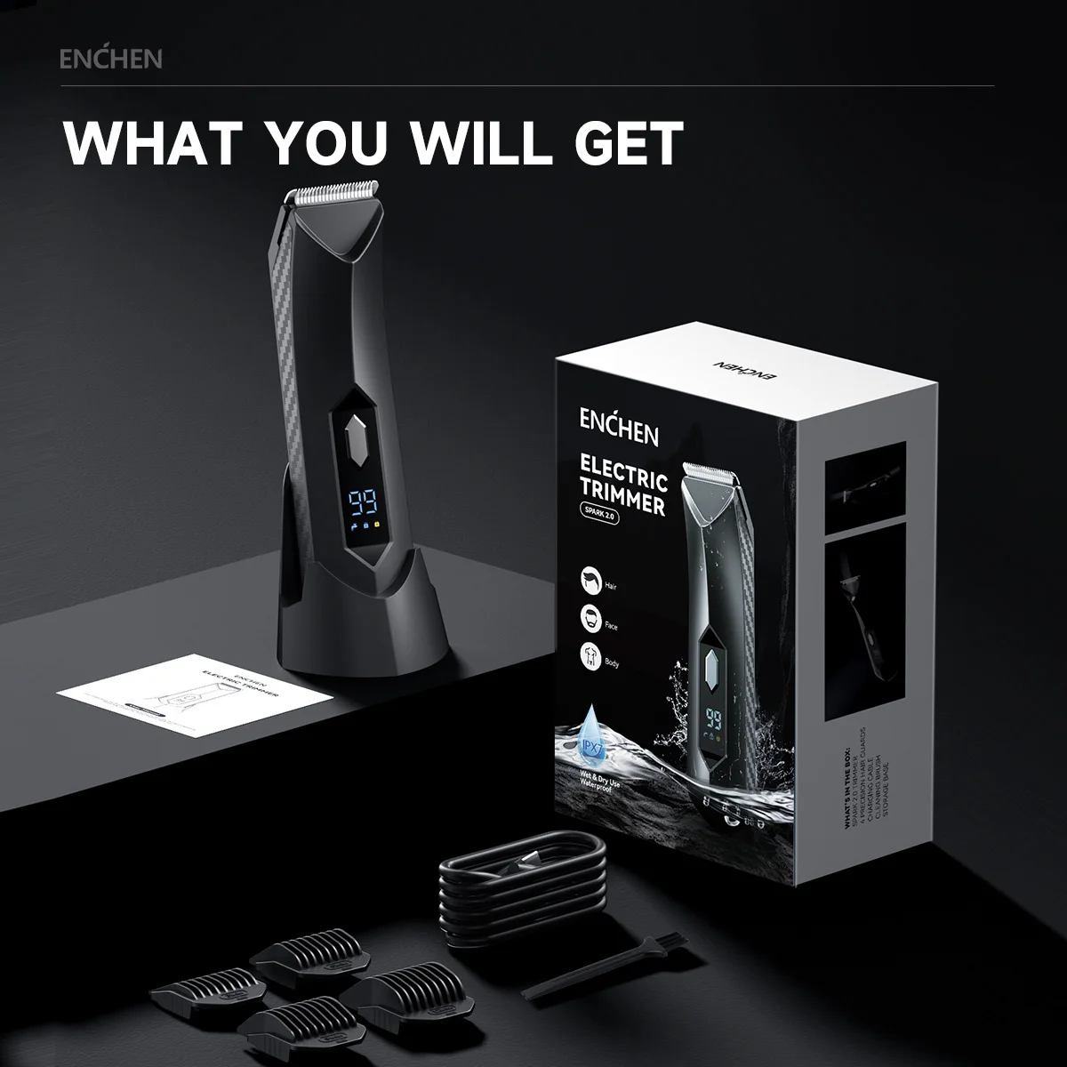 

Триммер ENCHEN Spark 2,0 для ухода за пазами и телом с керамикой и нержавеющей сталью-безопасный нож 100% водонепроницаемый Type-C зарядка