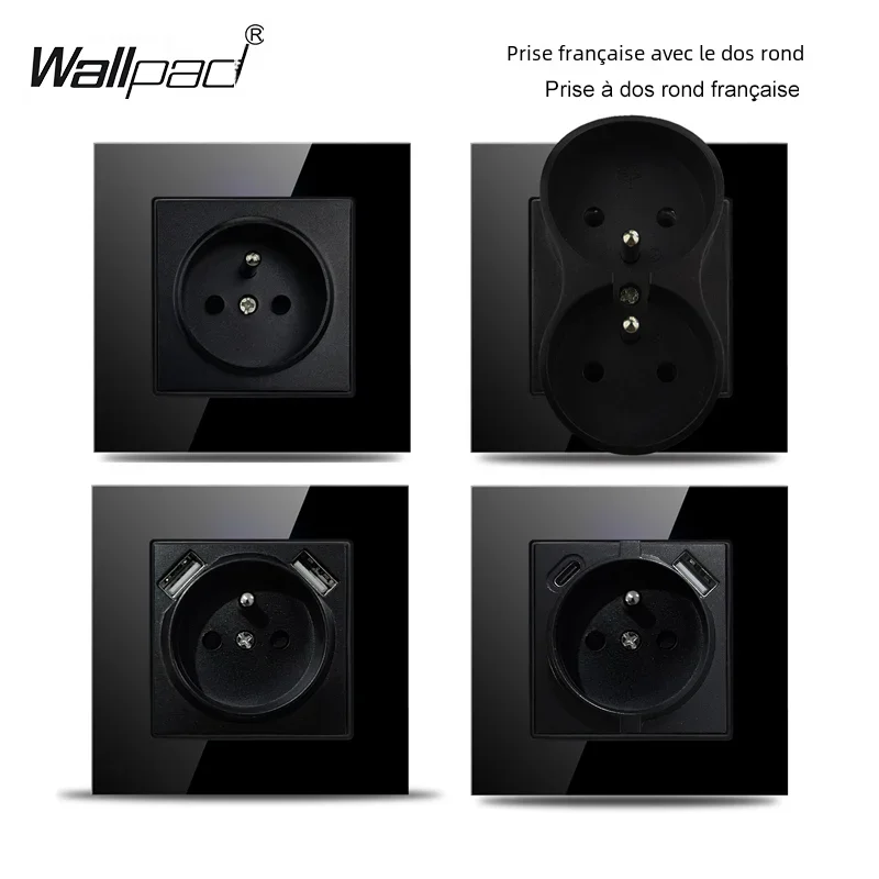 Prise de courant française ue 2 USB Type C verre cristal de luxe pologne belgique prises électriques européennes Wallpad pour boîte ue
