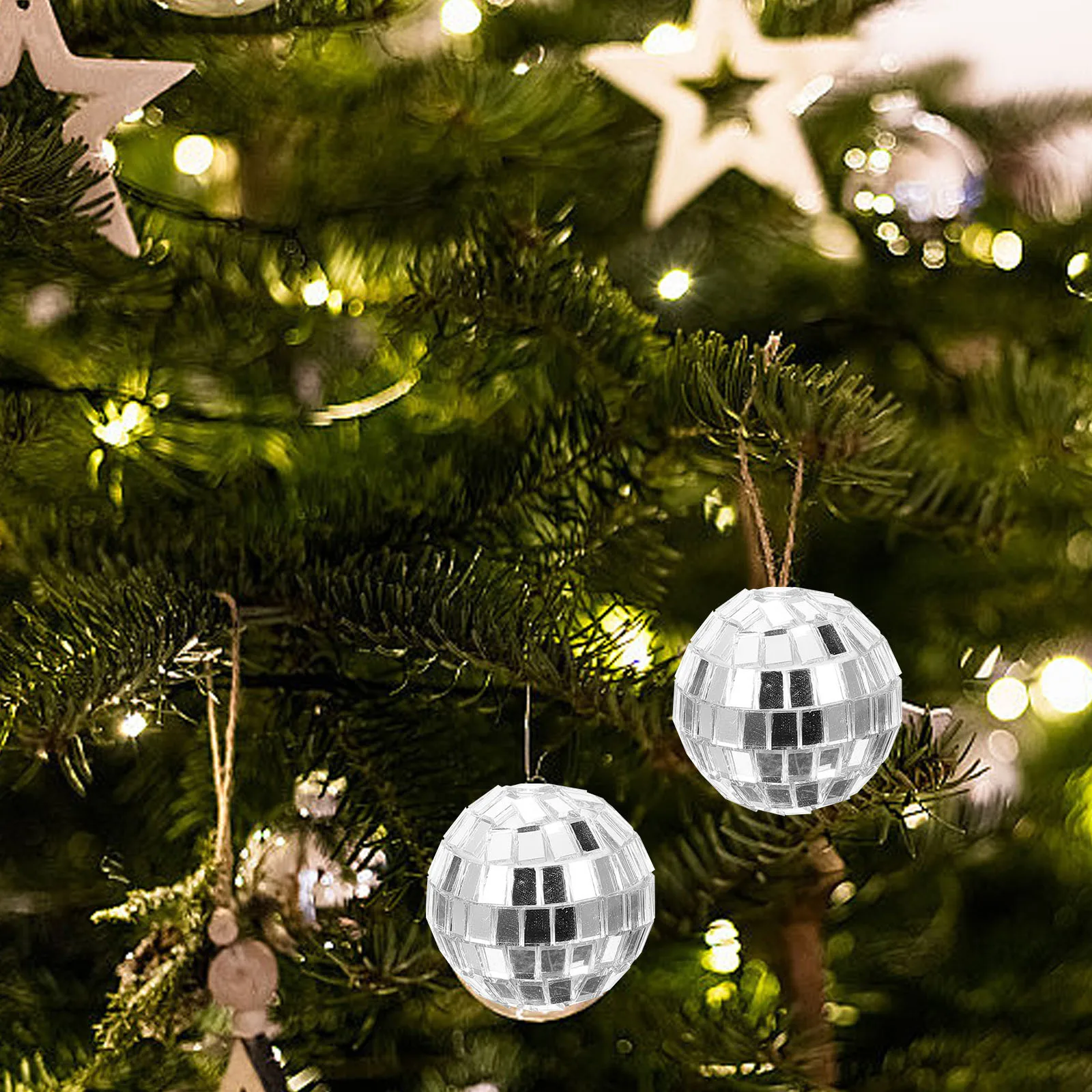

12 pcs Silver Glass Mirror Disco Ball Hanging Ornament For Party Wedding Christmas Decor Disco Lighting Balls Pendant