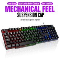T20 Wired Keyboard Computer  Accessories Russian Spanish Keyboard USB Game RGB Backlit Mechanical Touch Keycap Standard 104 Keys