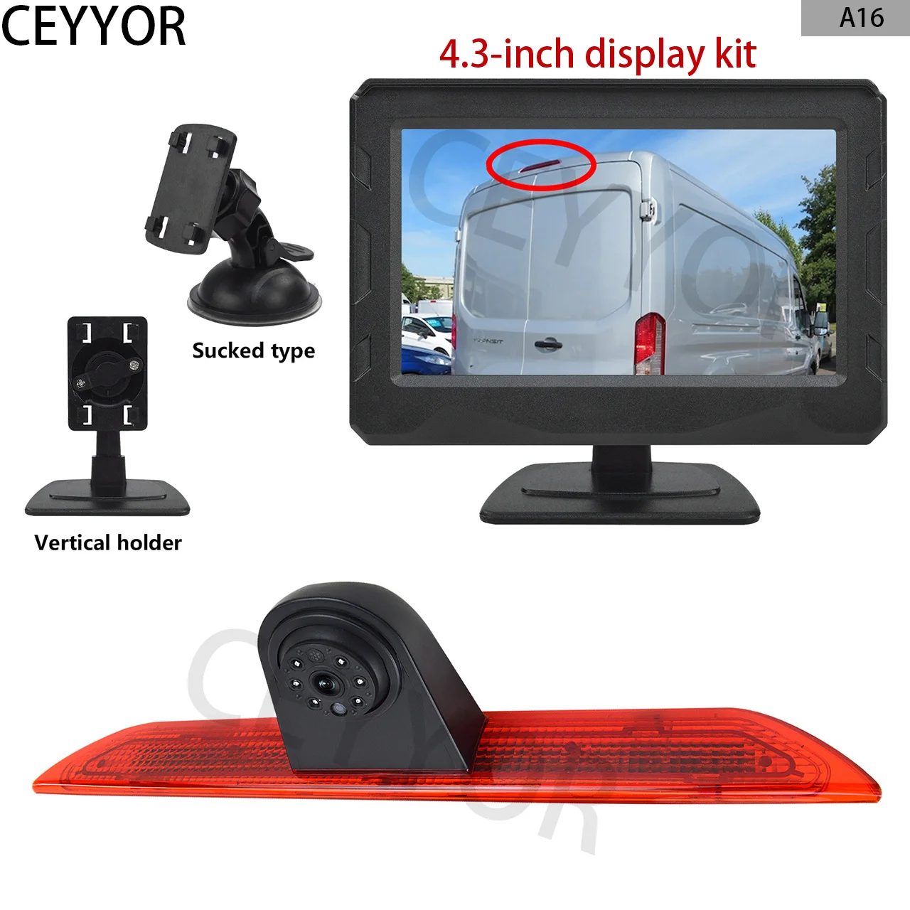 

High Level Brake Light Reversing Camera for Ford Transit 350 MK8 (2014-Onwards) Van with 4.3" Mirror Monitor Kit