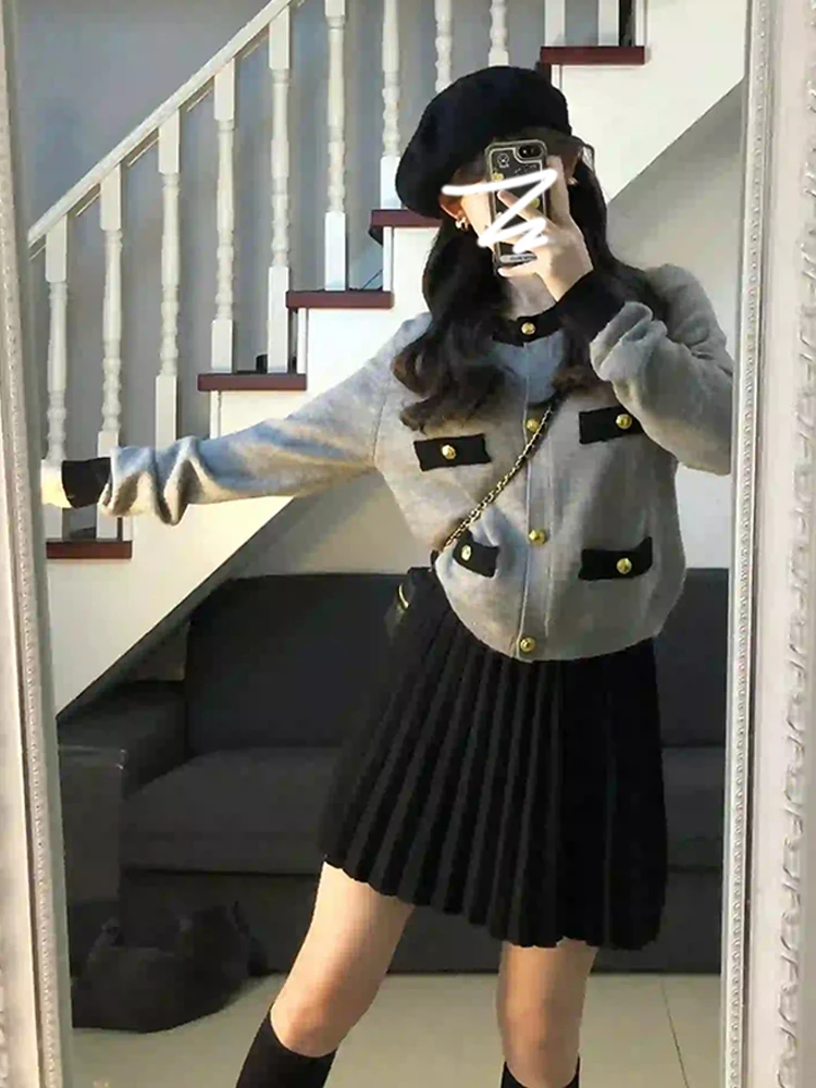 Retro Lazy Sle Damen-Strickpullover, Mantel, weiches Ey, Herbst-Winter, lockere Passform, Knopfleiste, lang, Sve, rundes Ne-Top