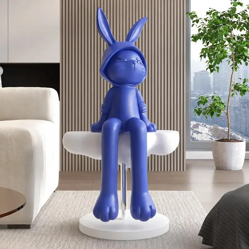 Creative Art Custom Resin Blue Color Sitting Rabbit Statue Sculpture Decorations Ornaments Indoor Diy Home Decoration Auxiliary