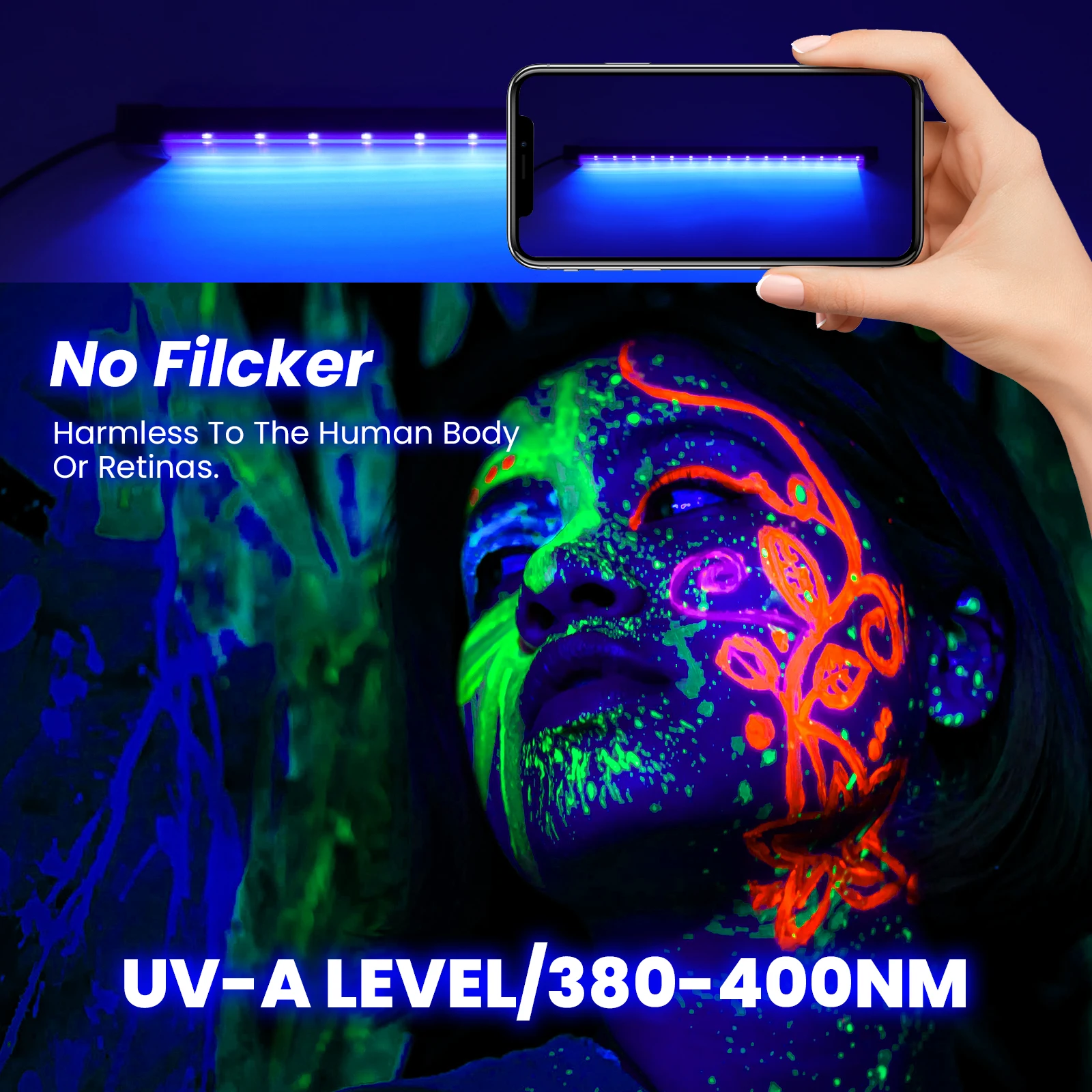 5V USB UV LED Black Light Switch 10W Black Light Tube 395nm Cabinet Lamp for Halloween Club Disco Xmas Party Decor 2pcs/pack