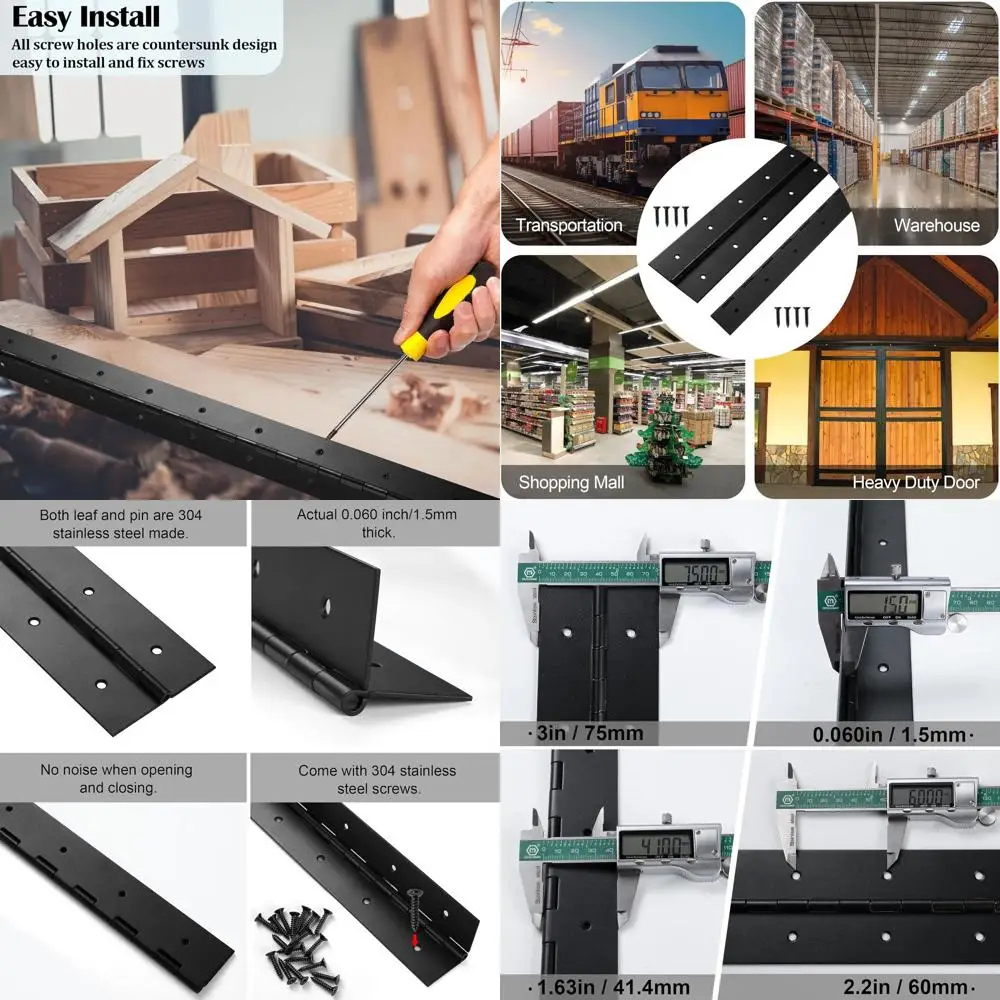 

Sturdy 48 x 3 Stainless Steel Black Hinges for Doors, Cabinets, and Industrial Applications