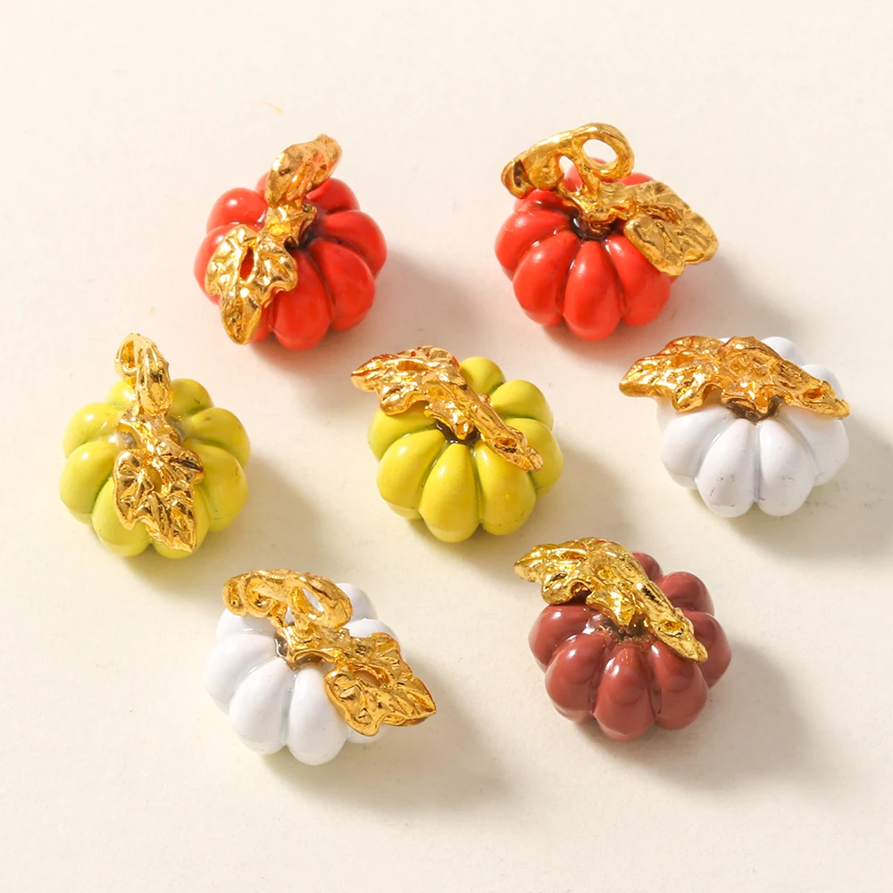 10pcs Cute Enamel 3D Pumpkin Charms for Bracelet Necklace Earring Kawaii Pumpkin Keychain Pendant DIY Jewelry Making