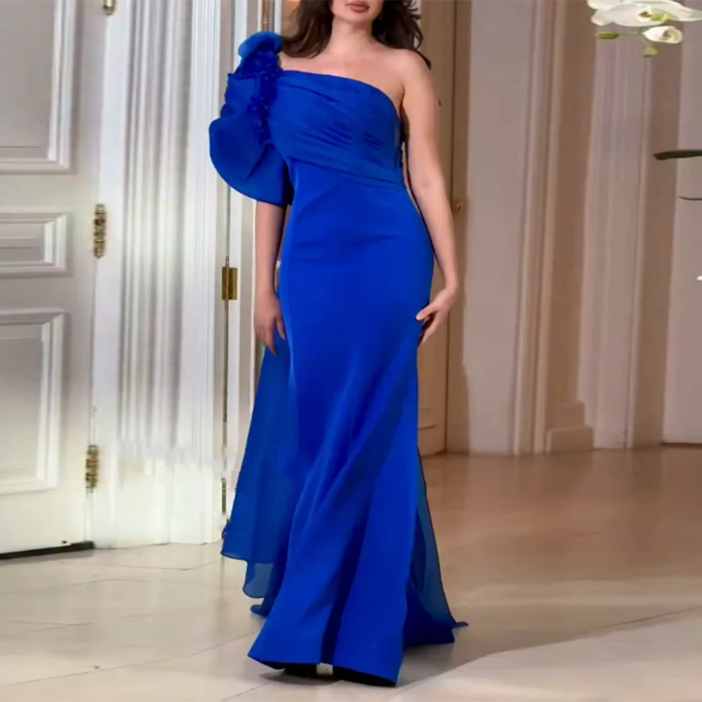 

Customized One-Shoulder Evening Dresses Modern Pleat Backless Long mermaid Prom Gown Simple Floor-Length Draped Party Dress
