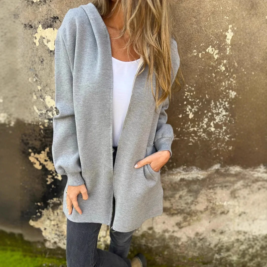 

2024 Autumn Winter Women Solid Color Casual Single Breasted Hooded Jacket Coat